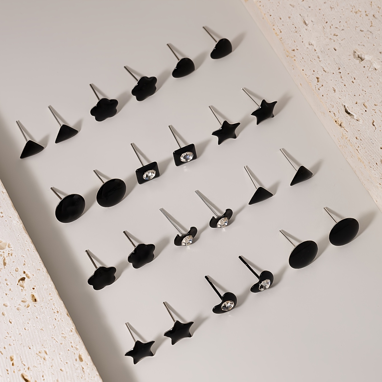 12 Pairs Rhinestone Accented Stud Earrings Set - Stainless Steel Posts
